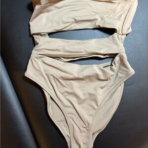 Chic Beige Cutout Swimsuit